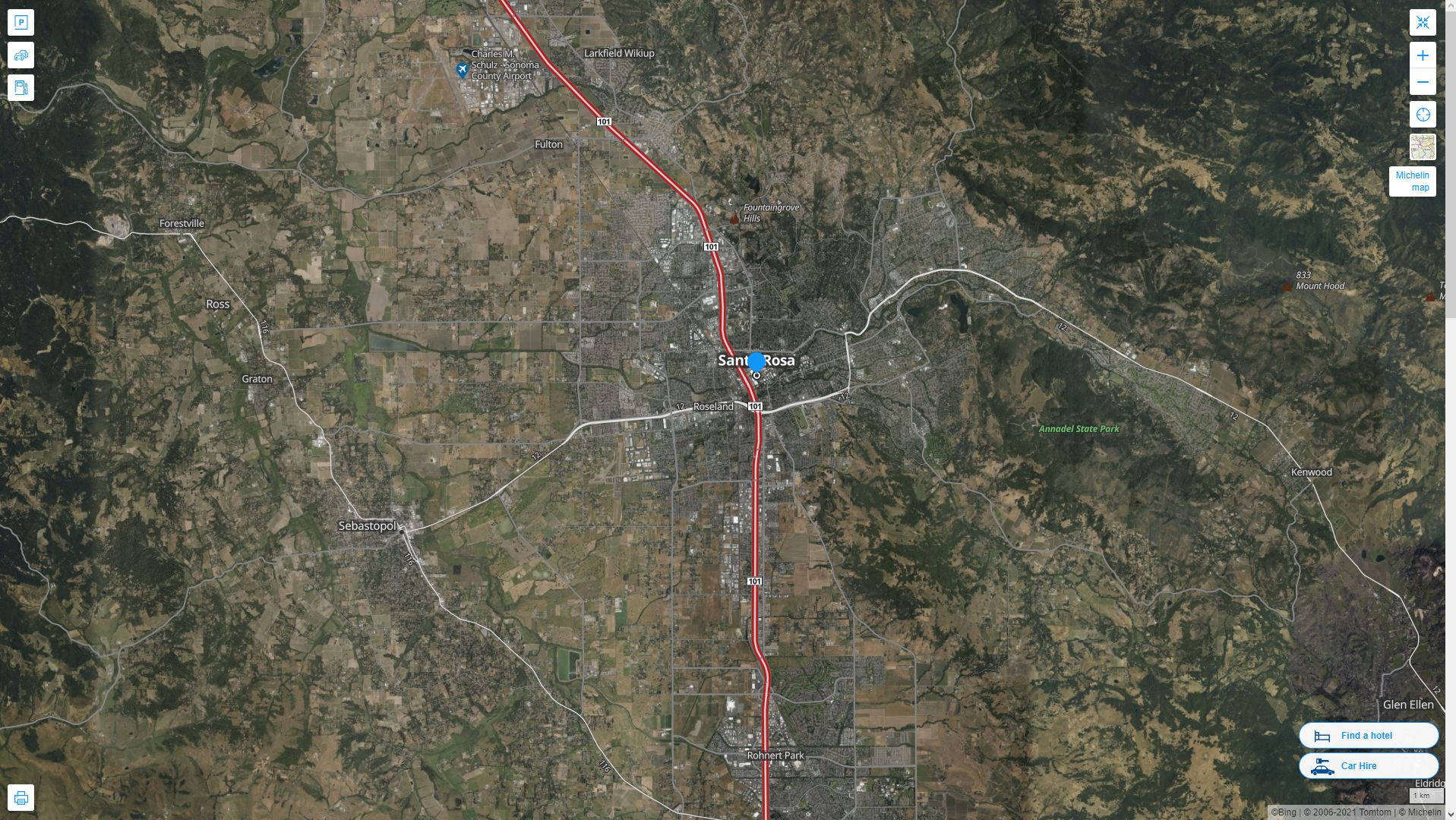 Santa Rosa California Highway and Road Map with Satellite View